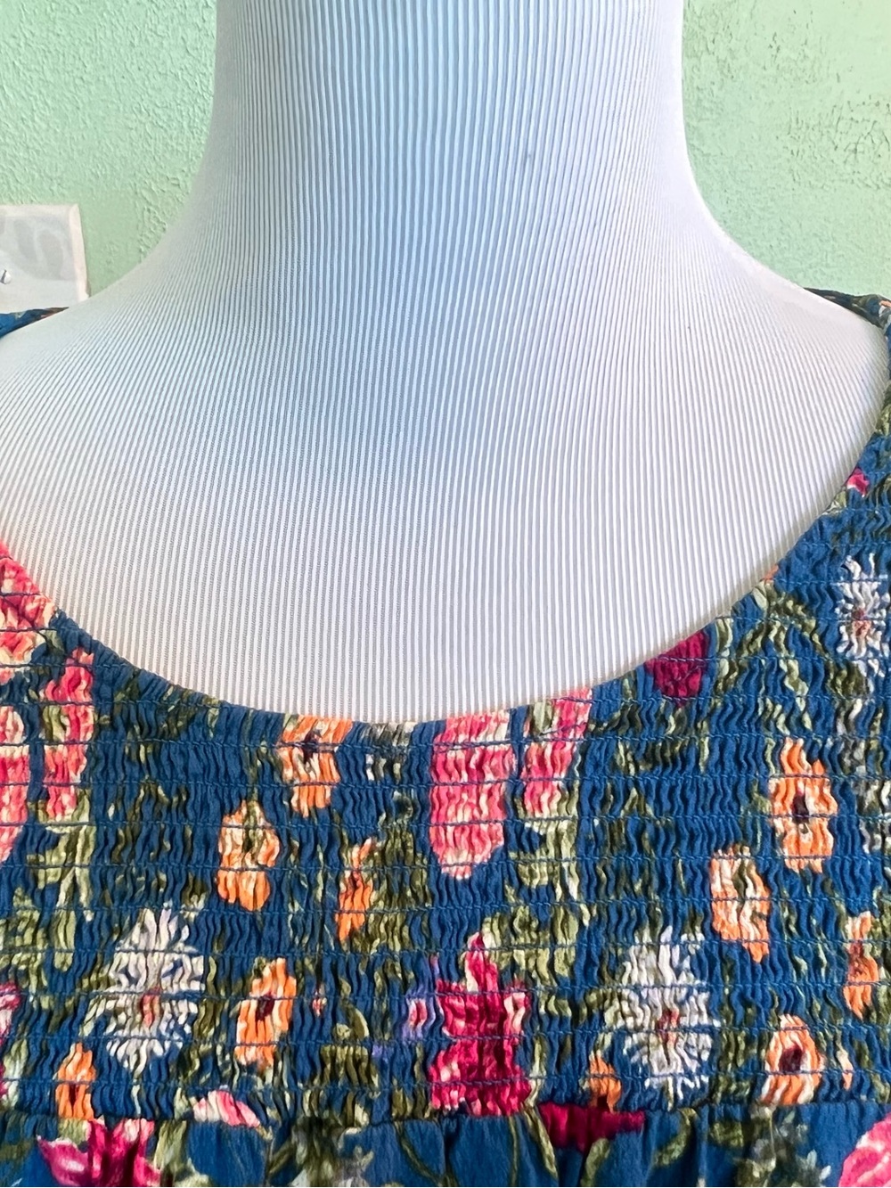 Terra and Sky - Floral Smocked Blue Women's Top - Picture 3 of 7